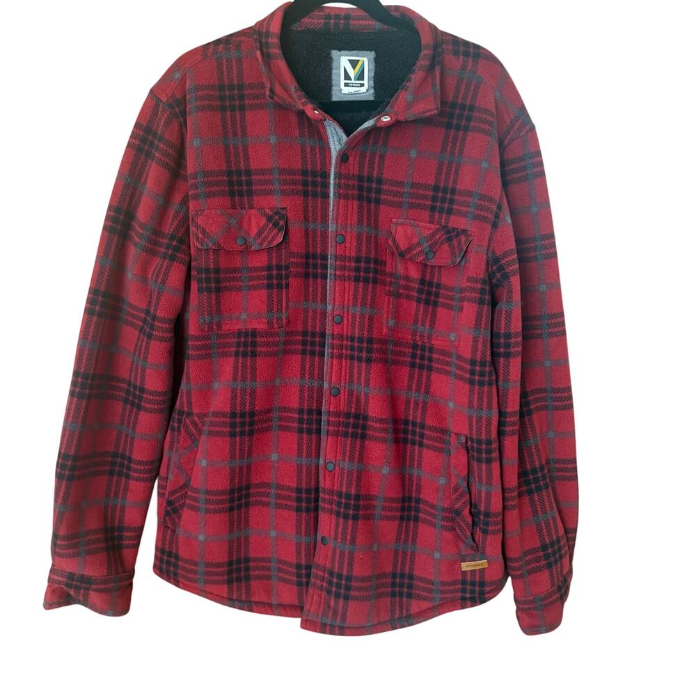 Voyage red buffalo plaid fleece lined snap mens‎ sweater jacket SIZE L
